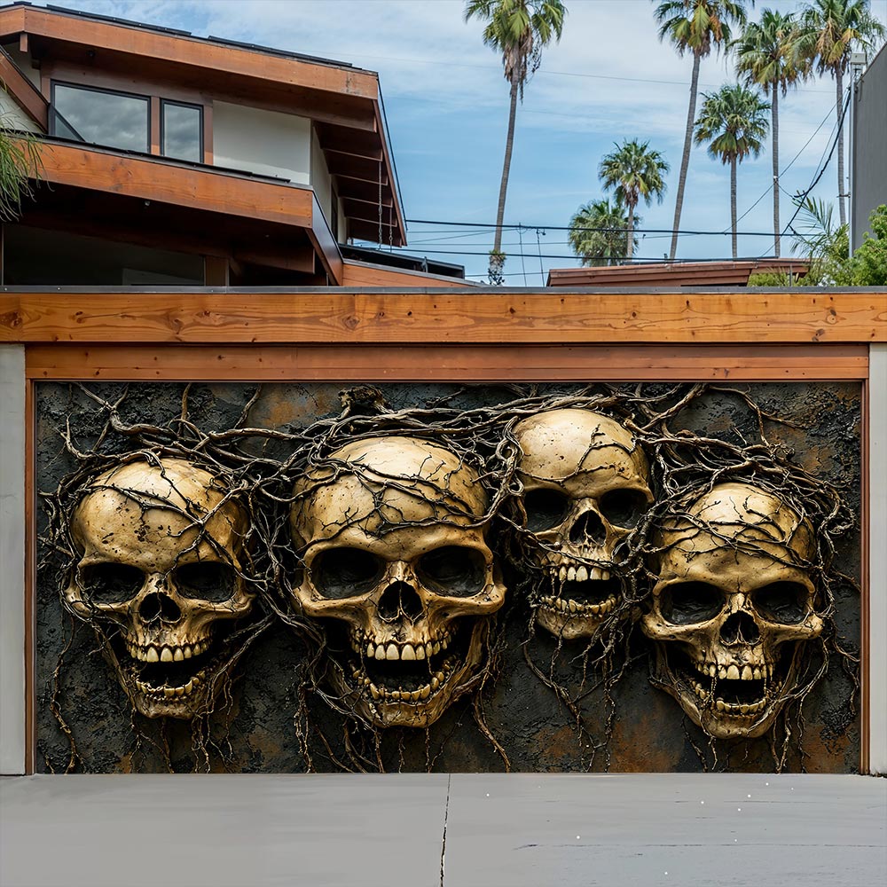 Entwined Skull Roots Garage Door Banner Halloween Decor