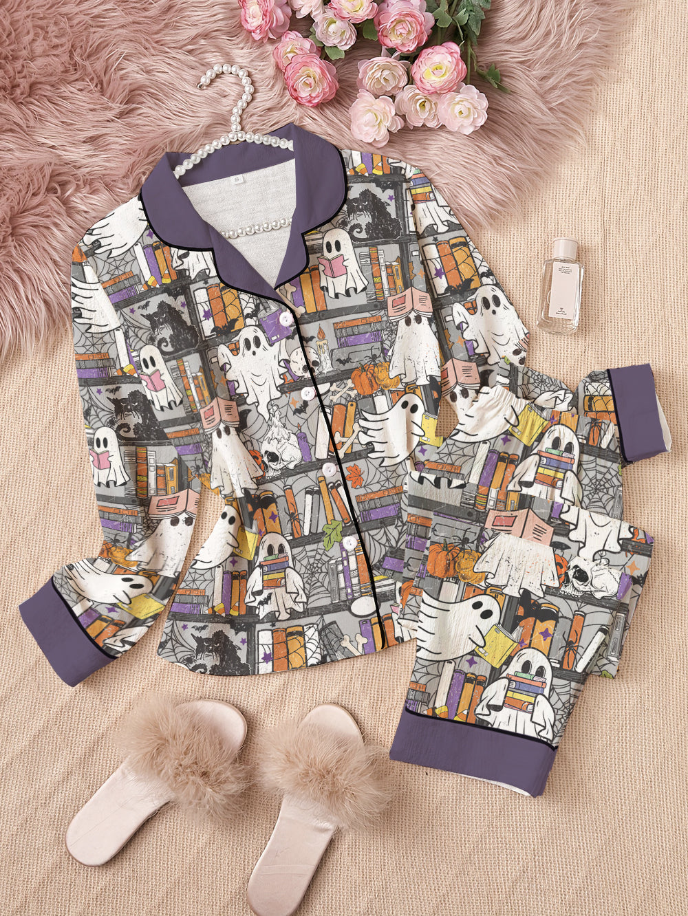 Book Lovers Halloween Classic Pajama Set Reading Ghosts