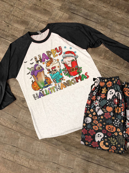 Happy HalloThanksMas Raglan Lounge Pajamas
