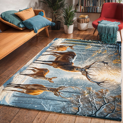 Nature Area Rug Majestic Reindeer Family in Winter Wonderland