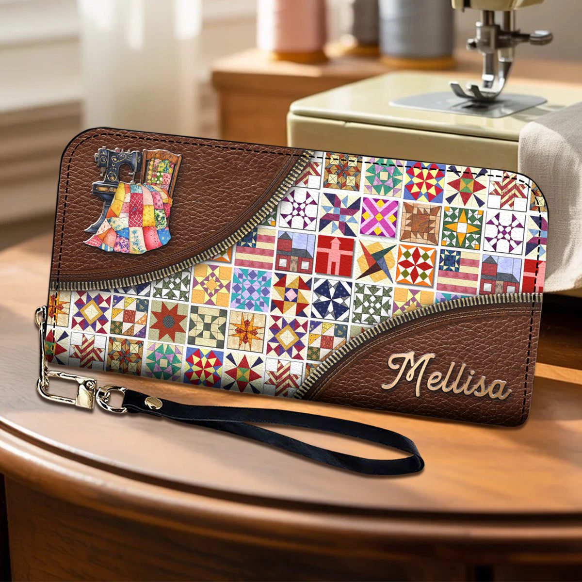 Sewing Lover Leather Wallet Personalized Quilt Blocks