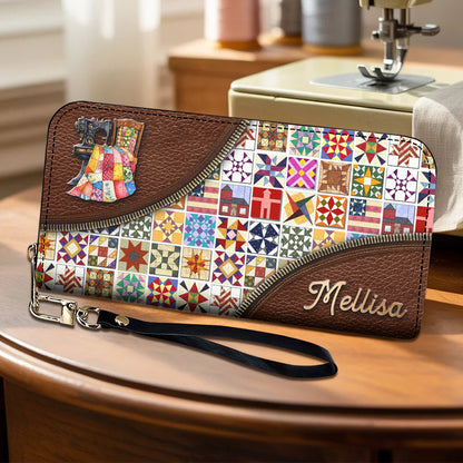 Sewing Lover Leather Wallet Personalized Quilt Blocks