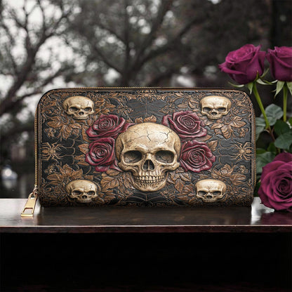 Skull Leather Wallet Gothic Skull Memento in Bloom