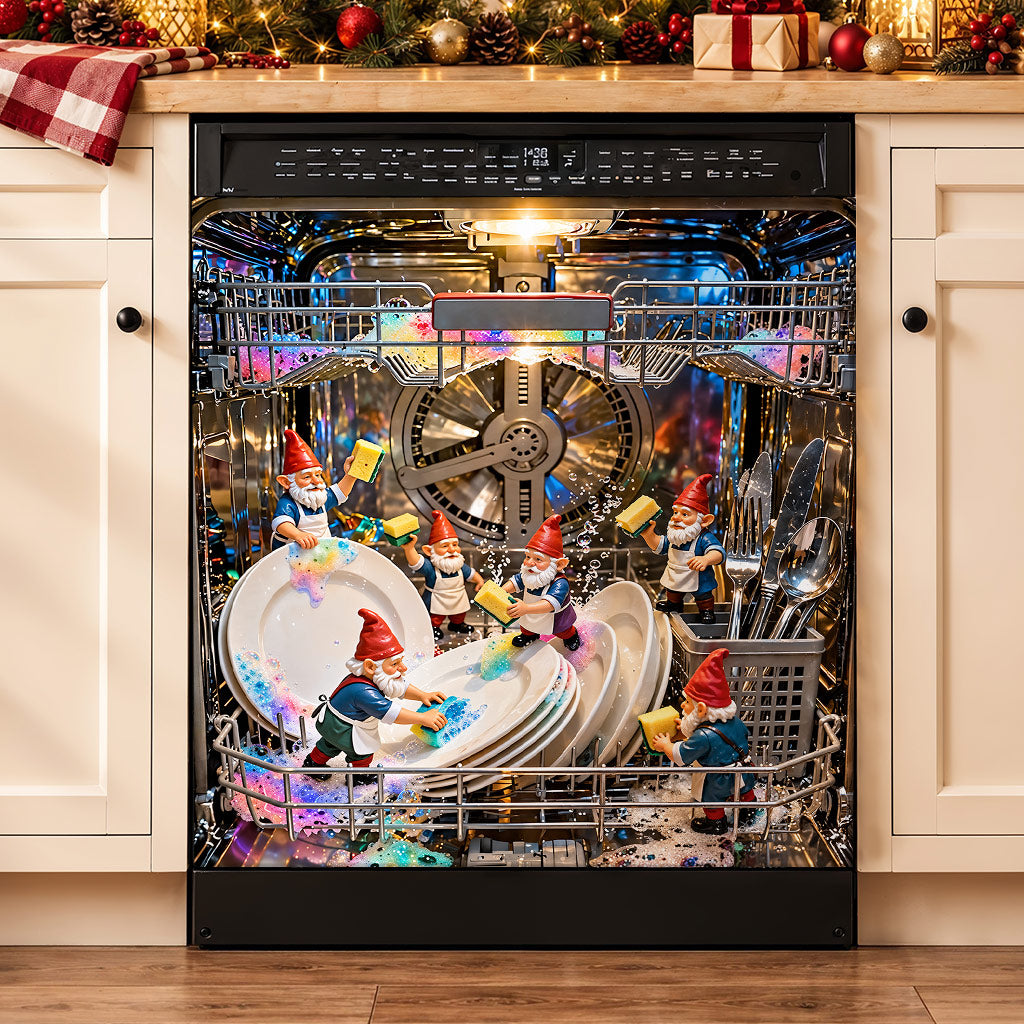 Christmas Magnetic Dishwasher Cover Gnome's Magical Dishwashing Adventure