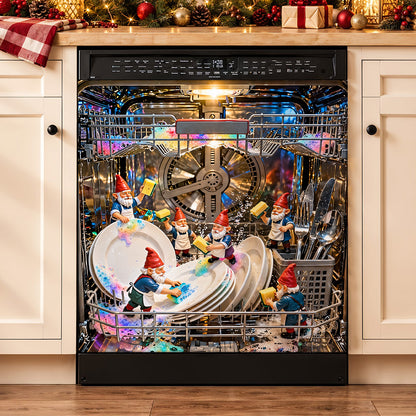 Christmas Magnetic Dishwasher Cover Gnome's Magical Dishwashing Adventure