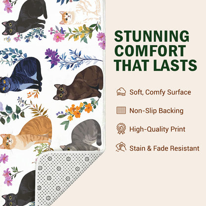 Cat Doormat Floor Mat Runner Rug Charming Floral Cats