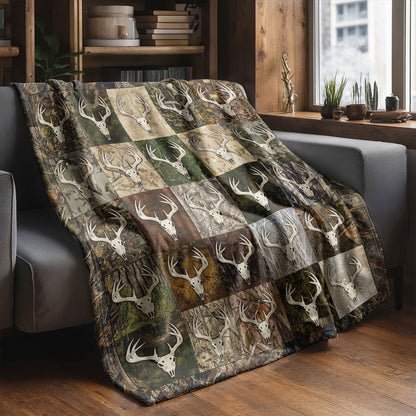 Deer Hunting Fleece Blanket Whitetail Patchwork Lodge