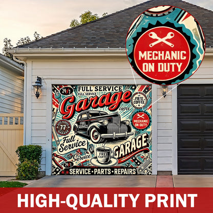 Garage Door Banner Retro Full-Service Garage
