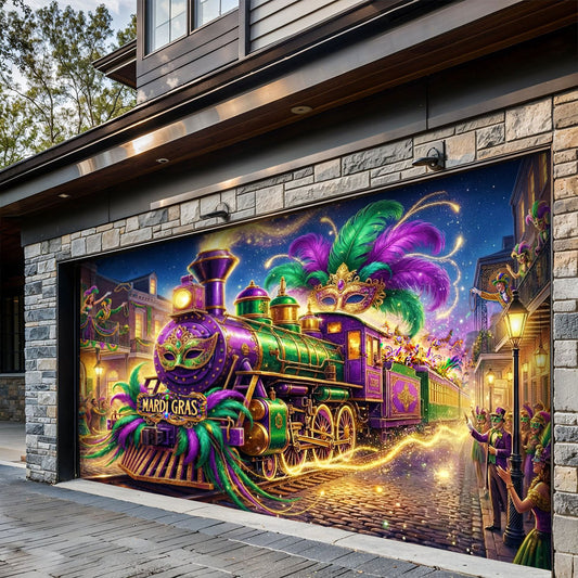 Mardi Gras Garage Door Banner Decoration - The Grand Mardi Gras Train