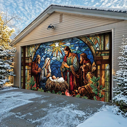 God Garage Door Banner Decoration - The Holy Night in Stained Glass