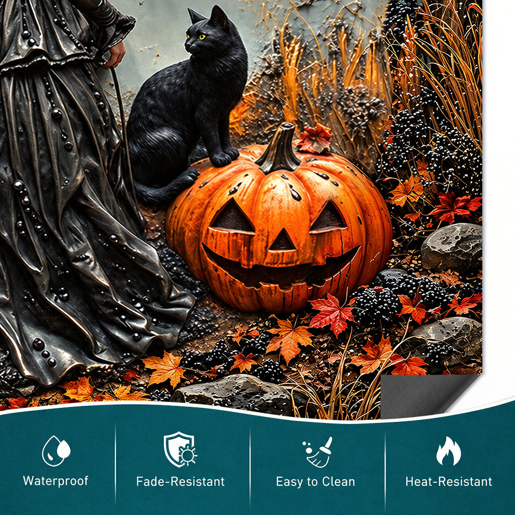 Witch Magnetic Dishwasher Cover Moonlit Witch and Cat in Autumn Forest