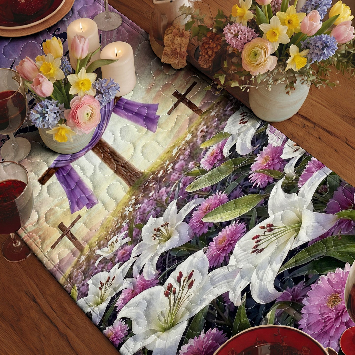 Christian Easter Quilted Table Runner Risen In Eternal Glory