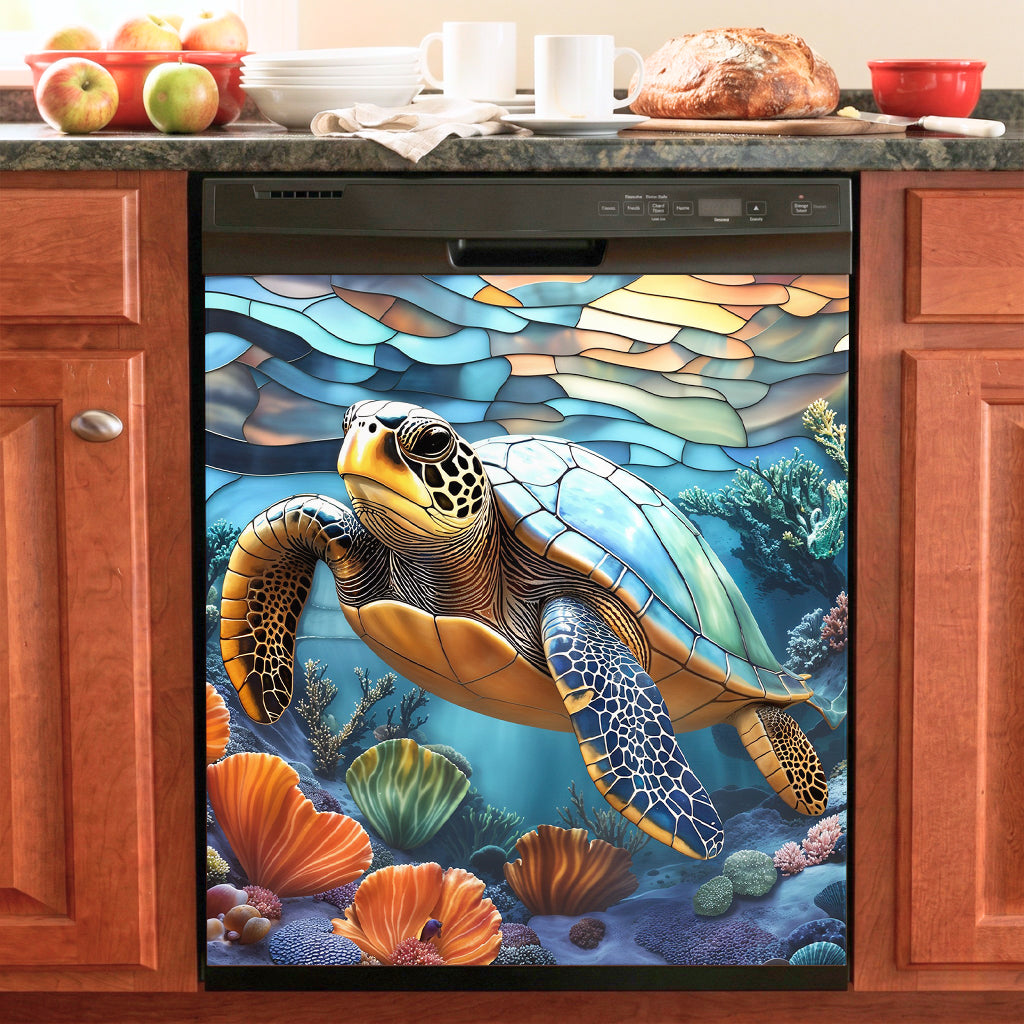 Sea Turtle Magnetic Dishwasher Cover Turtle of the Coral Reef