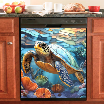 Sea Turtle Magnetic Dishwasher Cover Turtle of the Coral Reef