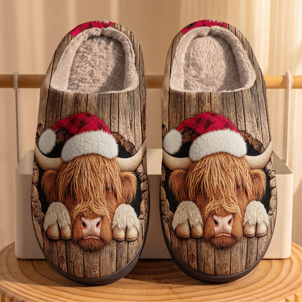 Highland Cow Fleece Lined Slippers Cozy Christmas Hideaway