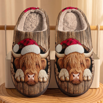 Highland Cow Fleece Lined Slippers Cozy Christmas Hideaway