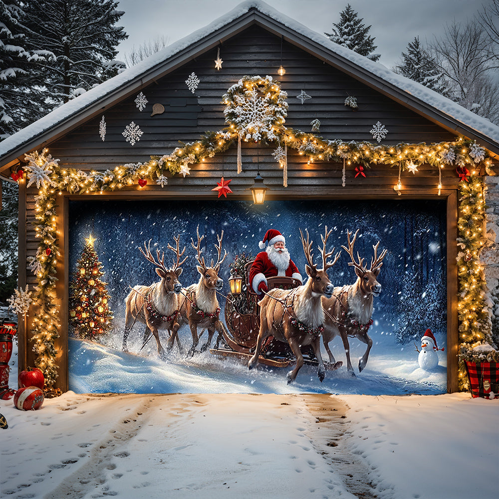 Christmas Garage Door Banner Decoration - Santa’s Magical Reindeer Sleigh Ride