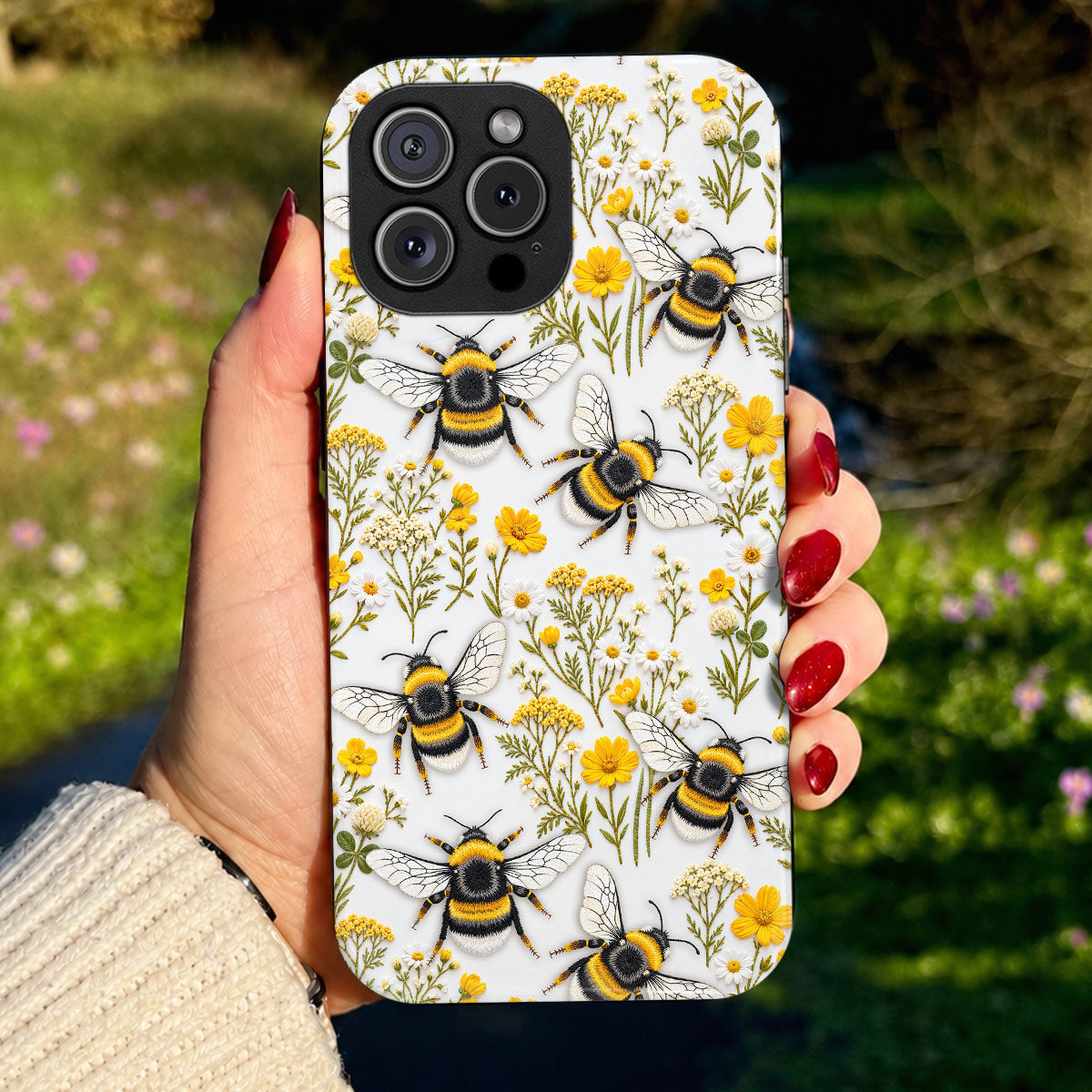 Bee Phone Case Golden Bumblebees & Wildflower Meadow