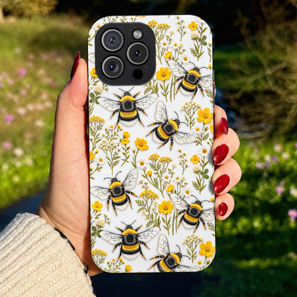 Bee Phone Case Golden Bumblebees & Wildflower Meadow