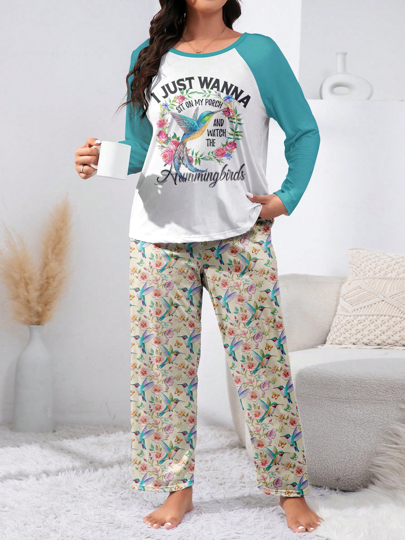 Hummingbird Raglan Lounge Pajamas Sit On My Porch Watch Hummingbirds