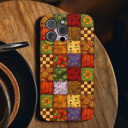 Autumn Quilt Blooms Leather Phone Case