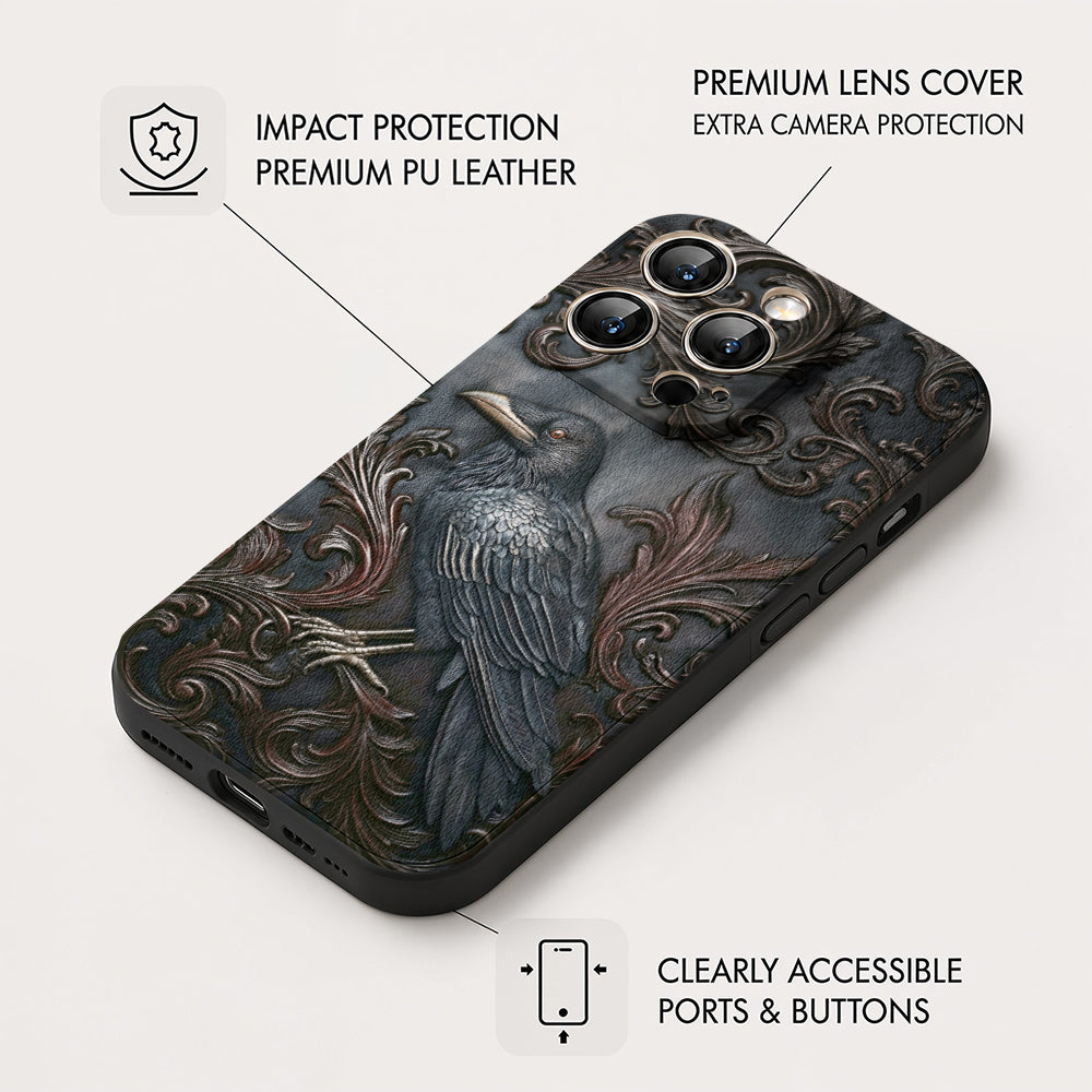 Gothic Leather Phone Case Midnight Raven