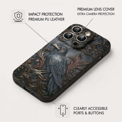 Gothic Leather Phone Case Midnight Raven