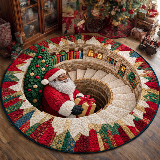 Christmas Round Rug - Black Santa’s Magical Staircase