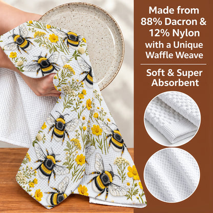 Bee Kitchen Towel Golden Bumblebees & Wildflower Meadow