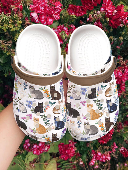 Cat Lover Graphic Clogs Charming Floral Cats