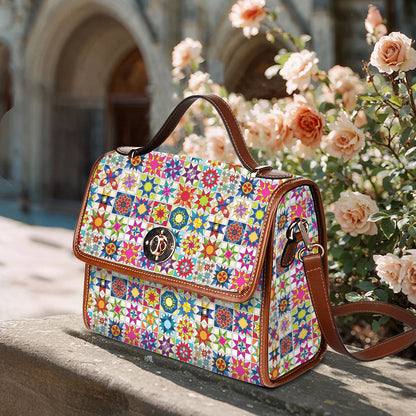 Sewing Lover Satchel Handbag Colorful Quilt Blocks