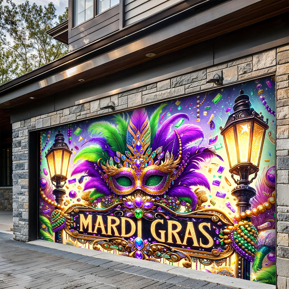 Mardi Gras Garage Door Banner Decoration - Mardi Gras Majesty