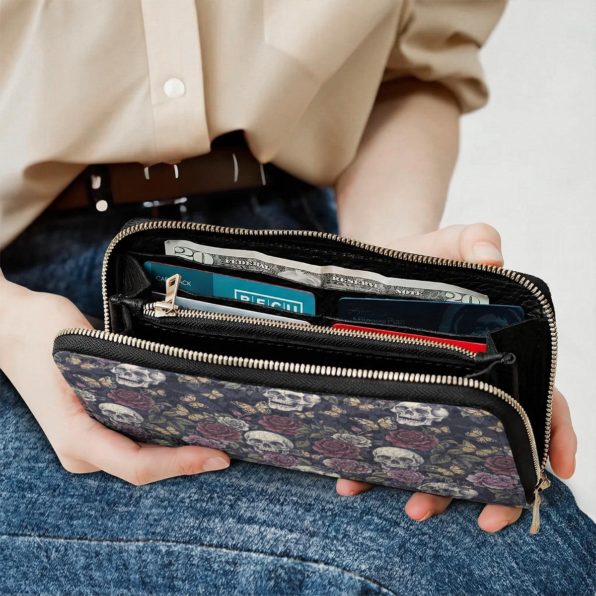 Skull Leather Wallet Eternal Bloom