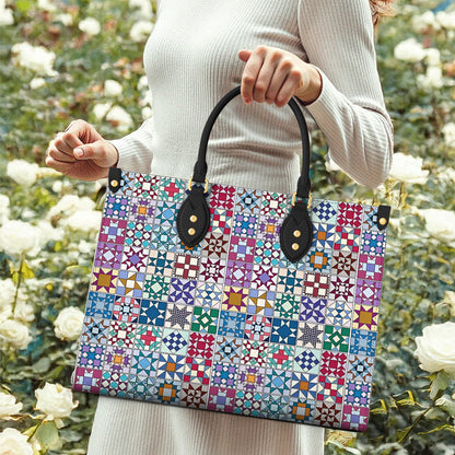 Sewing Lover Leather Handbag Traditional Quilt Blocks