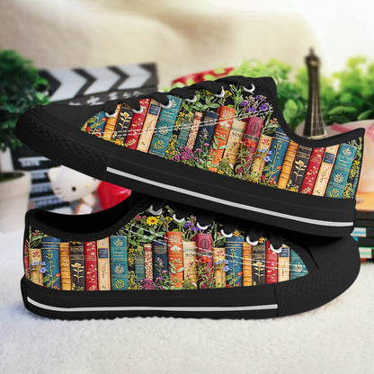 Book Lover Women's Low Top Shoes Floral Books