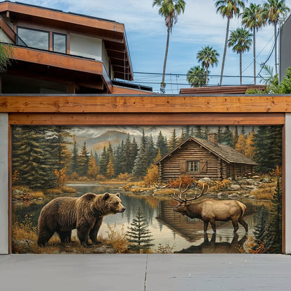 Bear Garage Door Banner Decoration - Lakeside Cabin Serenity
