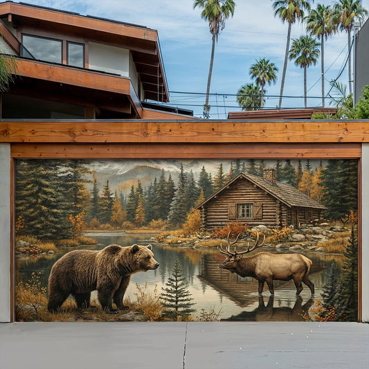 Bear Garage Door Banner Decoration - Lakeside Cabin Serenity