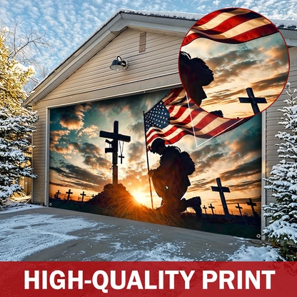 Christian Patriotic Garage Door Banner Decoration Kneel In Faithful Remembrance