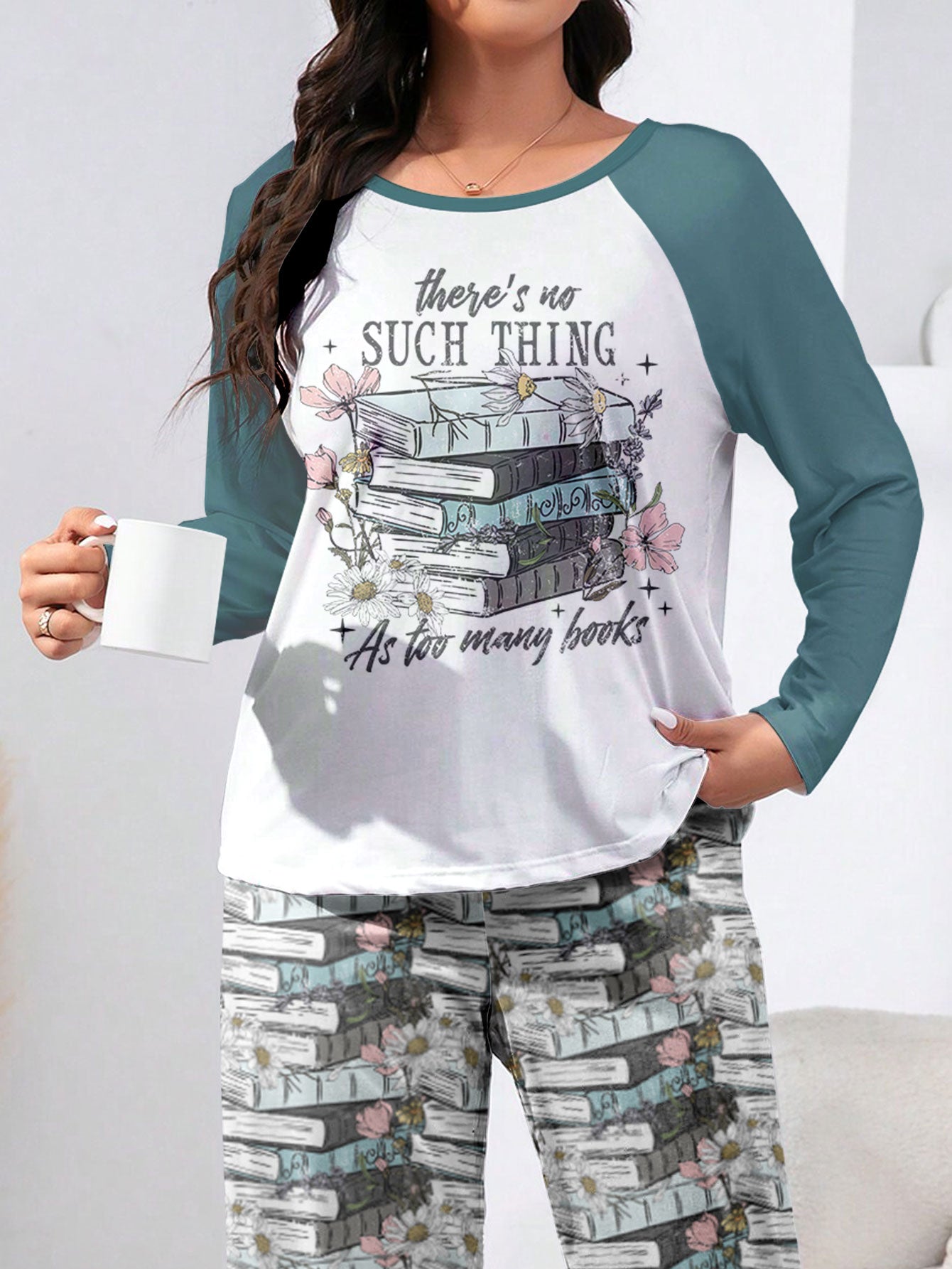 Book Lover Raglan Lounge Pajamas There's No Such Thing As Too Many Books