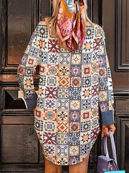Sewing Lover Oversized Long Shirt Vintage Quilt Blocks