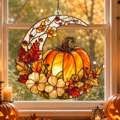 Golden Harvest Autumn Pumpkin 3D Glass Suncatcher