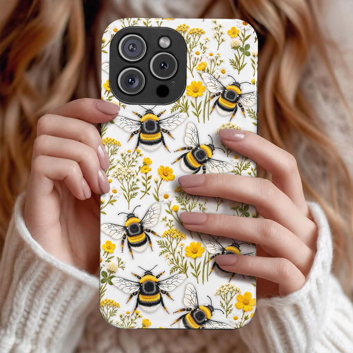 Bee Phone Case Golden Bumblebees & Wildflower Meadow