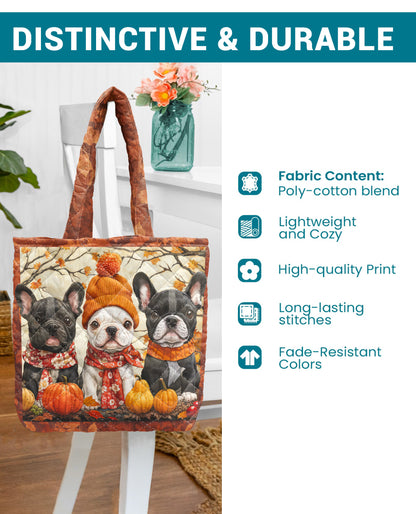 French Bulldog Quilted Tote Bag Frenchie Fall Vibes