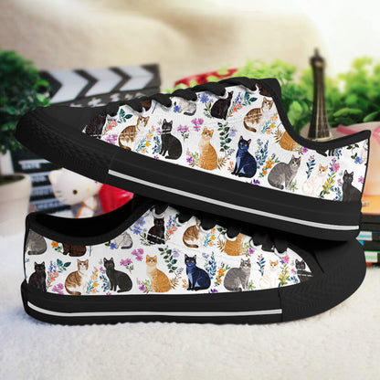 Cat Women's Low Top Shoes Charming Floral Cats