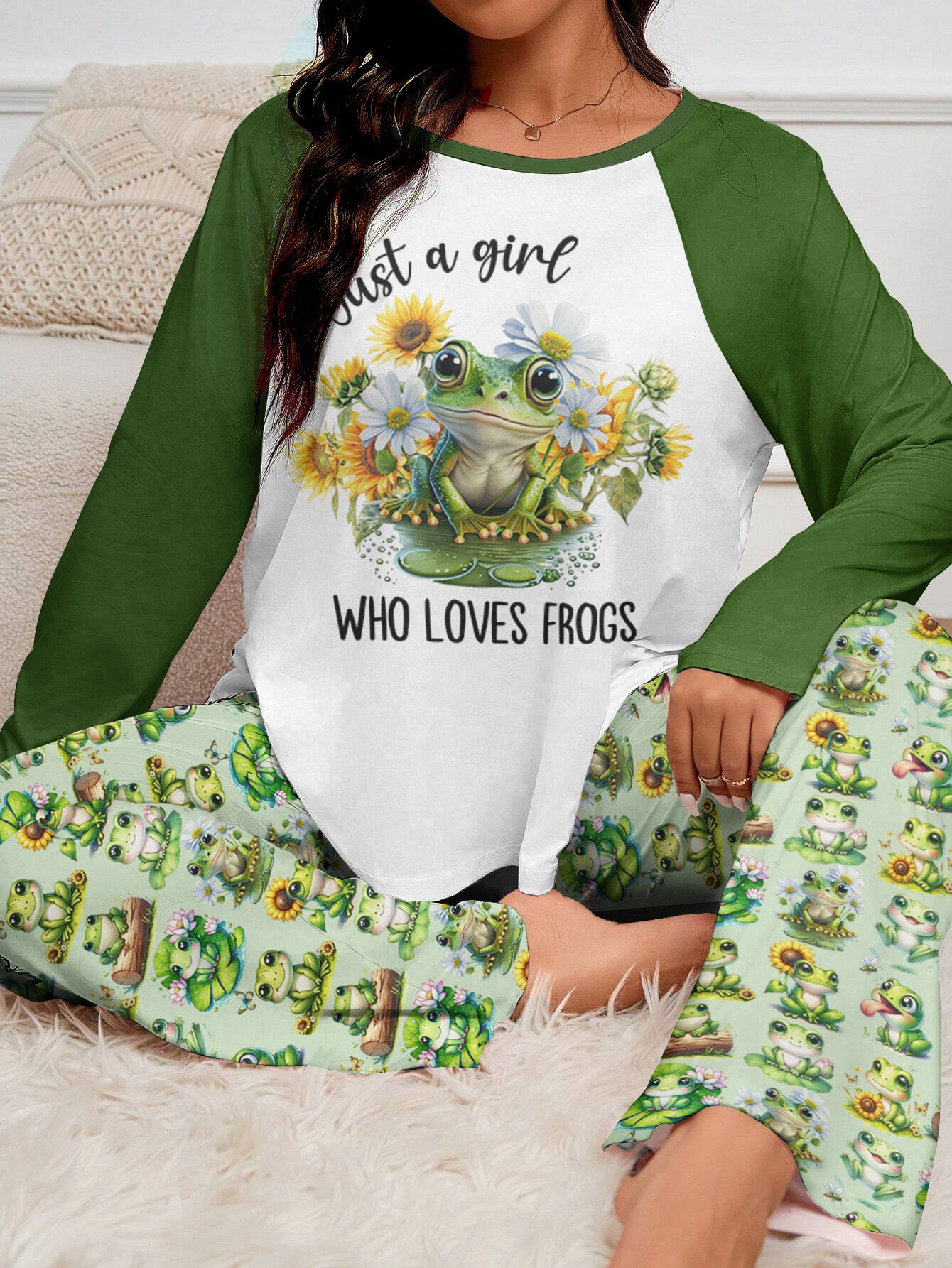 Frogs Lover Raglan Lounge Pajamas Just A Girl Who Loves Frogs
