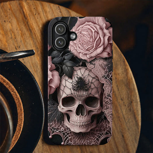 Skull Leather Phone Case Rose Beneath the Web