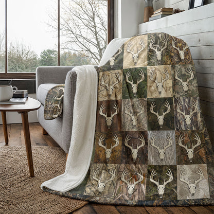 Deer Hunting Fleece Blanket Whitetail Patchwork Lodge