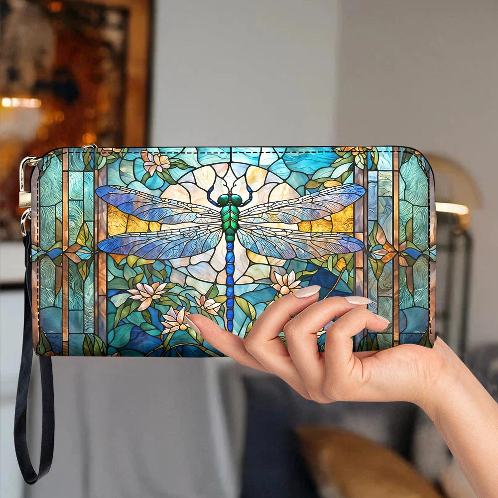 Dragonfly Leather Wallet Dragonfly Grace In Stained Glass
