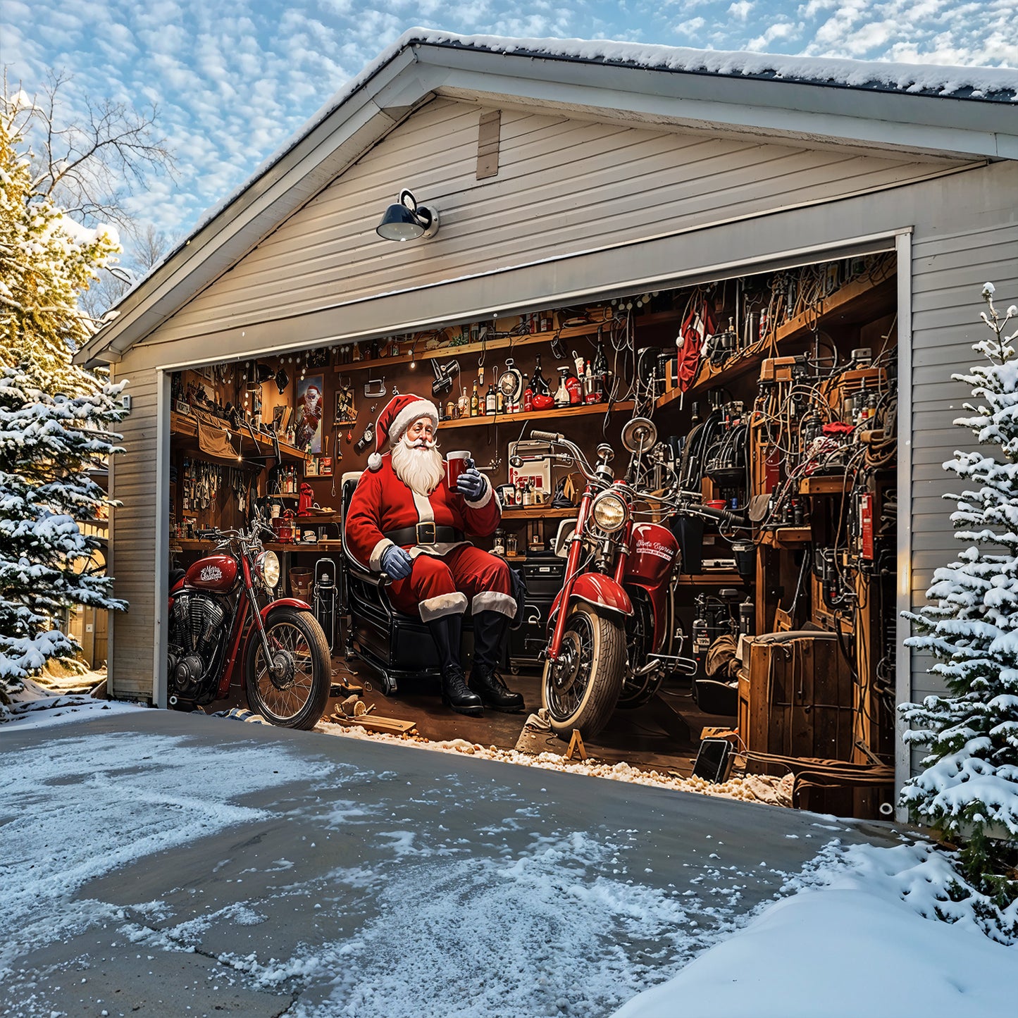 Christmas Garage Door Banner Decoration - Santa’s Workshop Motors – Fast. Festive. Fearless.