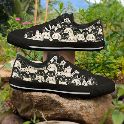 Cat Women's Low Top Shoes Cute Fat Cats